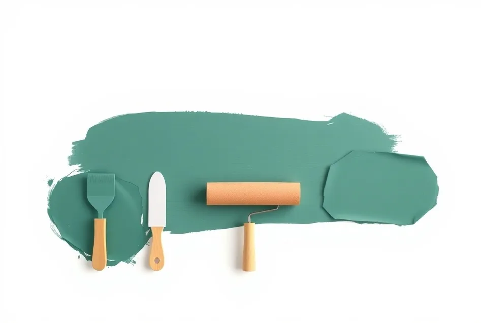 Outils de peinture disposés dans l'ordre des étapes du chantier