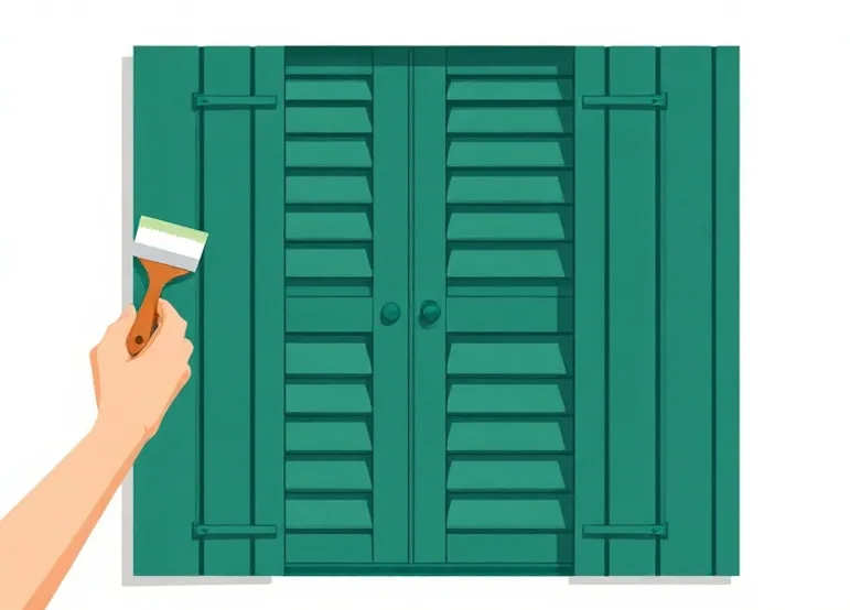 Mise en peinture au pinceau de volets et d'encadrements en bois